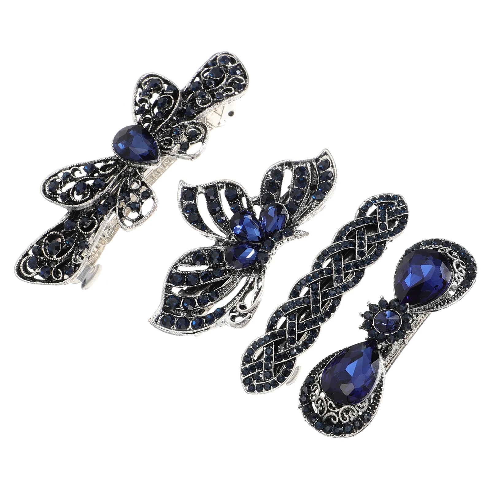 

Заколки для волос с темно-синими бабочками и листьями, 4 шт.