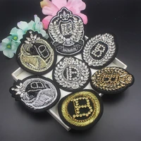 3d handmade rhinestone beaded patches letter b round badges epaulettes sew on crystal beading applique patches for clothing cool