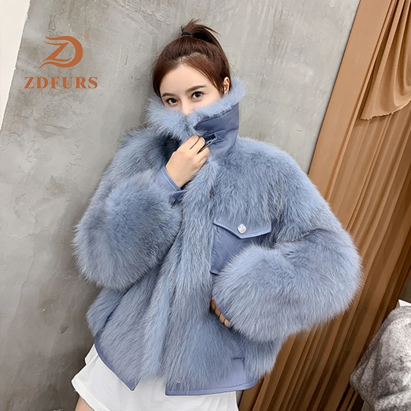 ZDFURS* Новое Женское пальто из лисьего меха на пуговицах стильная кожаная куртка зимняя женская мода jexxi высокое качество с лисьим воротником