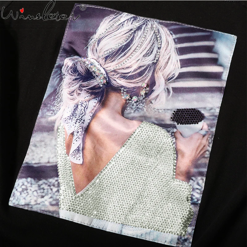 

Summer Korean Clothes T-Shirt Fashion Print Sexy Skew Collar Diamonds Chain Women Tops Ropa Mujer Cotton Shirt Tees 2021 T06207