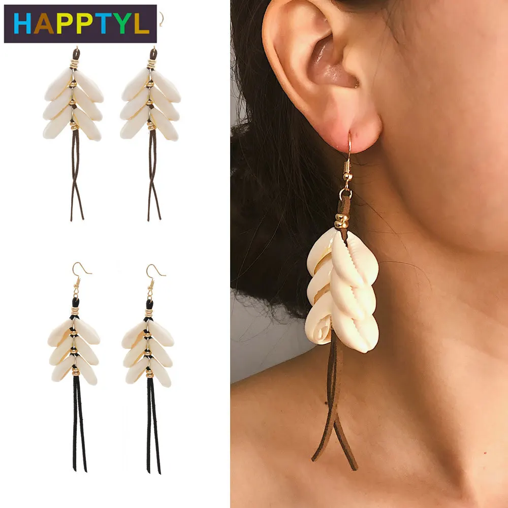 HAPPTYL 1 пара женские серьги с кисточками висячие ковбойские бусы из ракушек