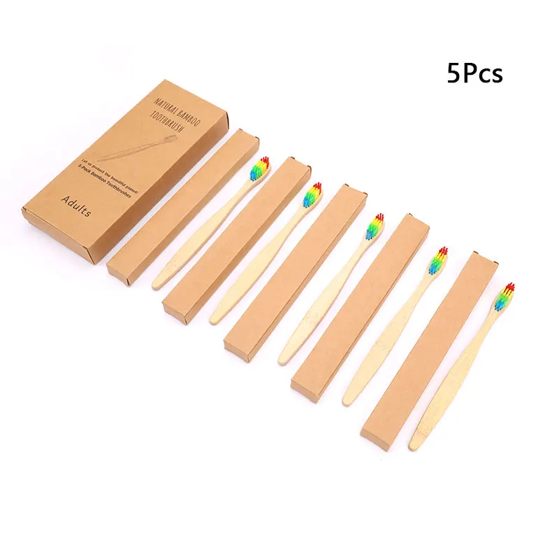 

4/5Pcs Rainbow Soft Bristle Head Colorful Hair Wooden Handle Tooth Brush With Box Oral Care Bamboo Toothbrush Oral Care