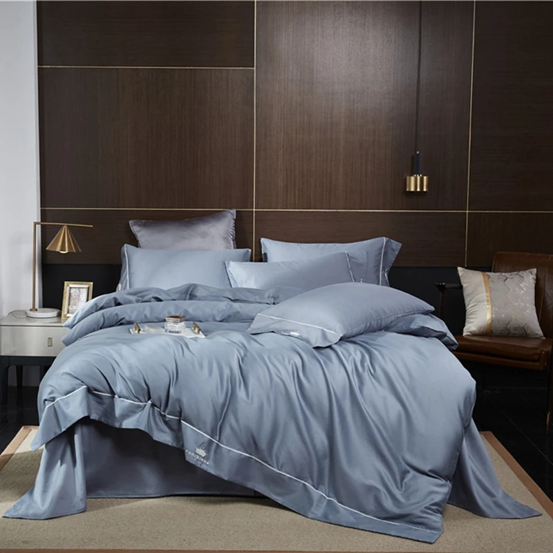 

Ultra Soft Crown Duvet Cover King Queen size 4Pcs Solid Gray Bedding Set Zipper Closure Corner Ties Washable Comforter Protector