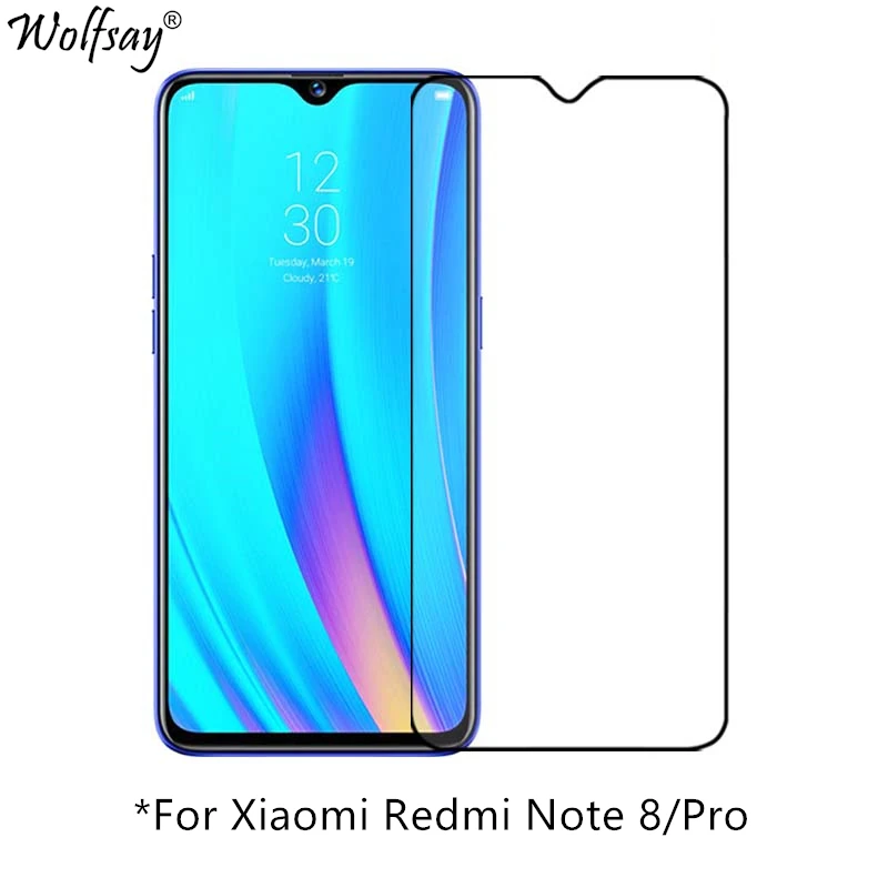Funda completa de vidrio templado para Xiaomi Redmi Note 8, Protector de pantalla, cristal de seguridad con pegamento completo para Xiaomi Redmi Note 8-0
