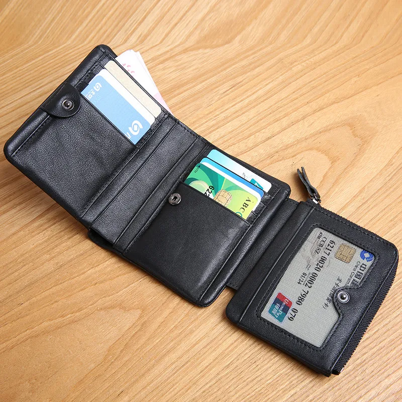 PNDME simple casual genuine leather men's small wallet fashion retro real cowhide three fold large capacity women's coin purse