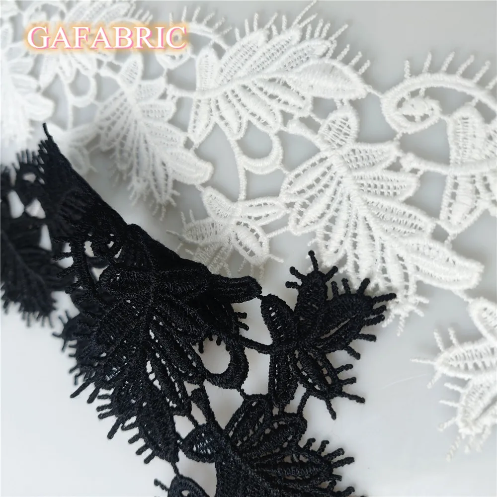 

6-7cm wide White and black Water soluble milk silk ribbon hollow lace trim fabric for Sewing Bridal Wedding dress Crafts
