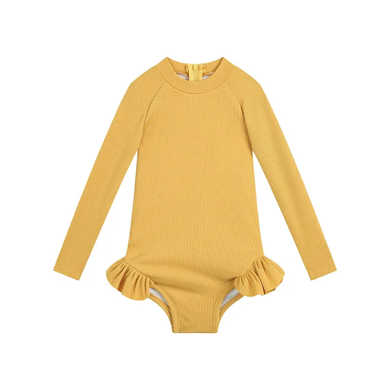 

MILANCEL 2021 Kids Swimming Suit Ruffle Girls Swimwear Solid Children Swim One Piece Kids Bath Suit