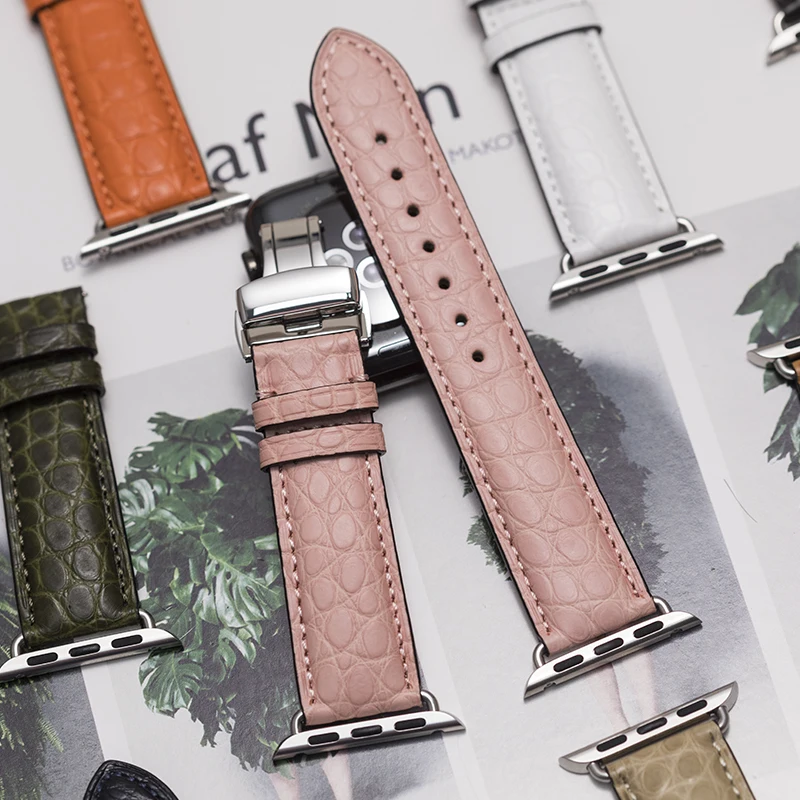 Round Grain Crocodile Watch Band Suitable for Apple Bracelet iwatch Series 5 4 3 2 Leather Strap 38mm 40mm 42mm 44mm | Наручные часы