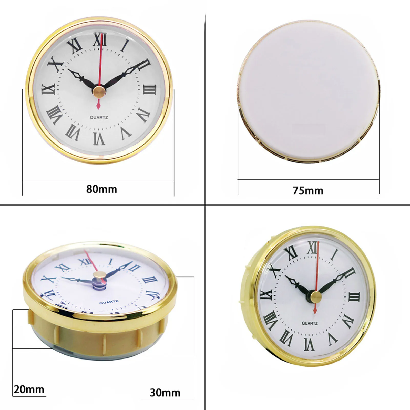 

Круглые кварцевые часы с вставками, подходят для часового механизма, с белым циферблатом и золотой отделкой (3 дюйма/80 мм)