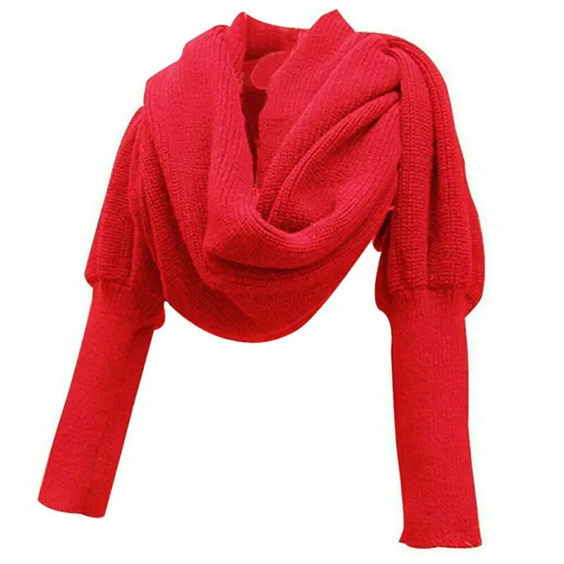 

Casual Women Knit Scarf with Sleeves Winter Warm Wrap Shawl Female Solid Color Knitted Scarves 2020 Fashion Girls Newest Scarf