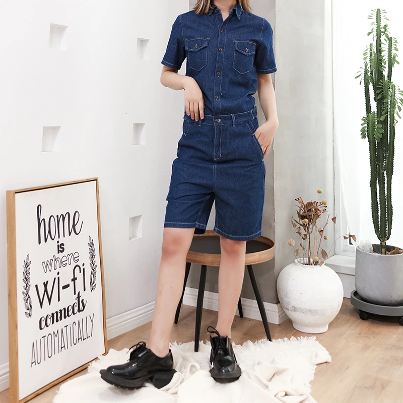 Комбинезон джинсовый женский свободный Темный Модный комбинезон из денима в