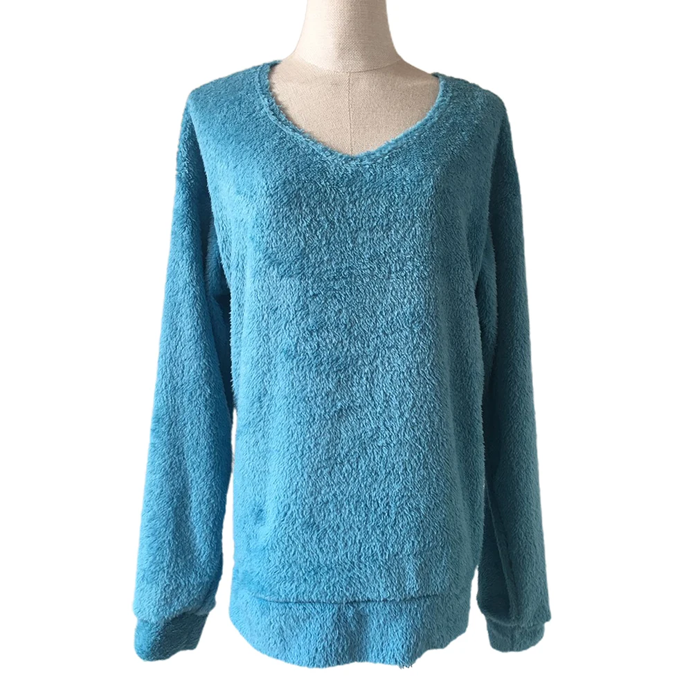 

2020 Women Autumn Winter Solid Color Plush Fluffy Loose Sweater Pullover Blouse Top fall
