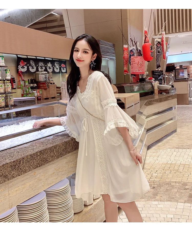 

2020 summer new super fairy lace seaside resort fairy dress suntan very fairy chiffon dress