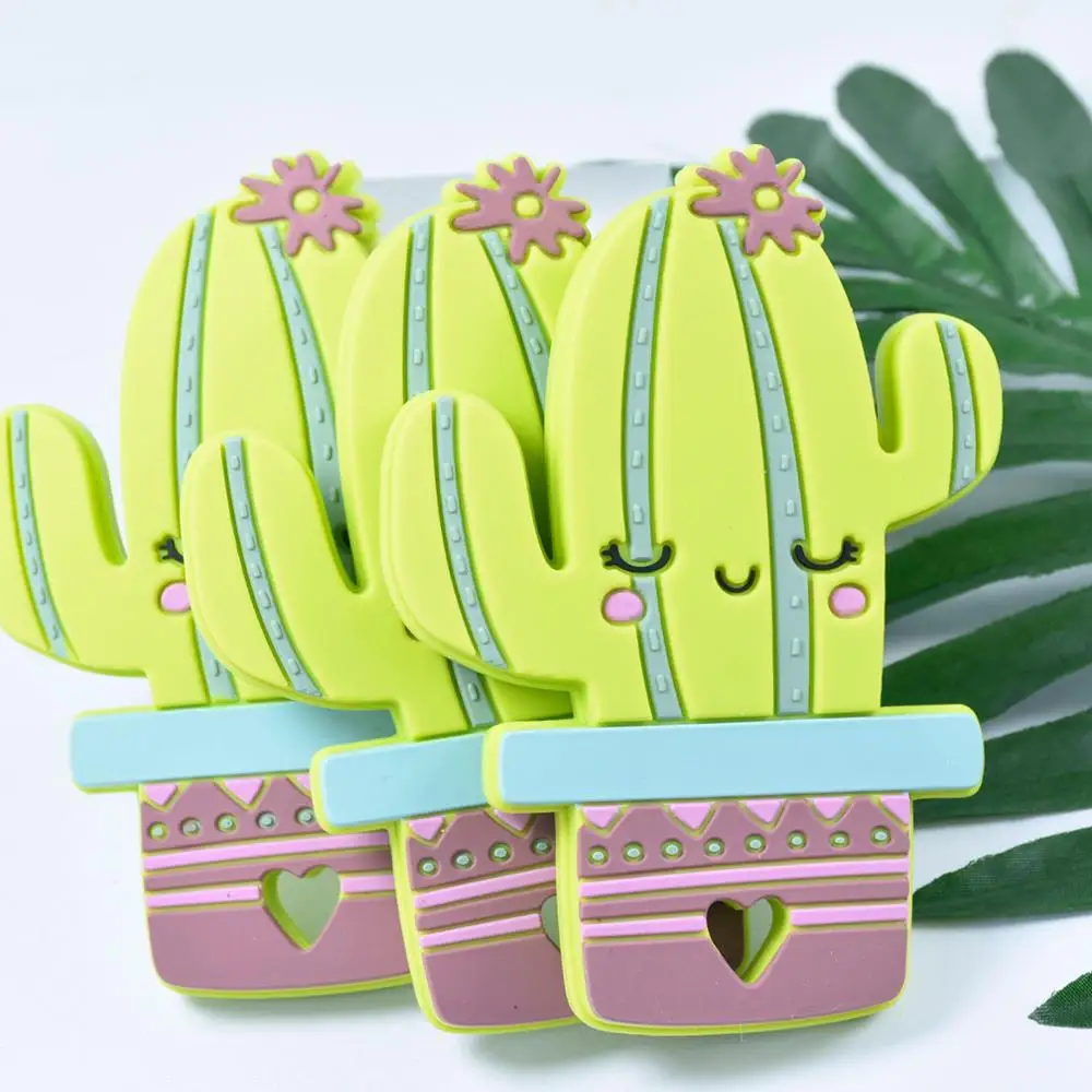 

5/10 PCS Cactus Shaped Silicone Teether Baby Sensory Pendant Food Grade For DIY Infant Lovely Nursing Shower Pacifier Gifts