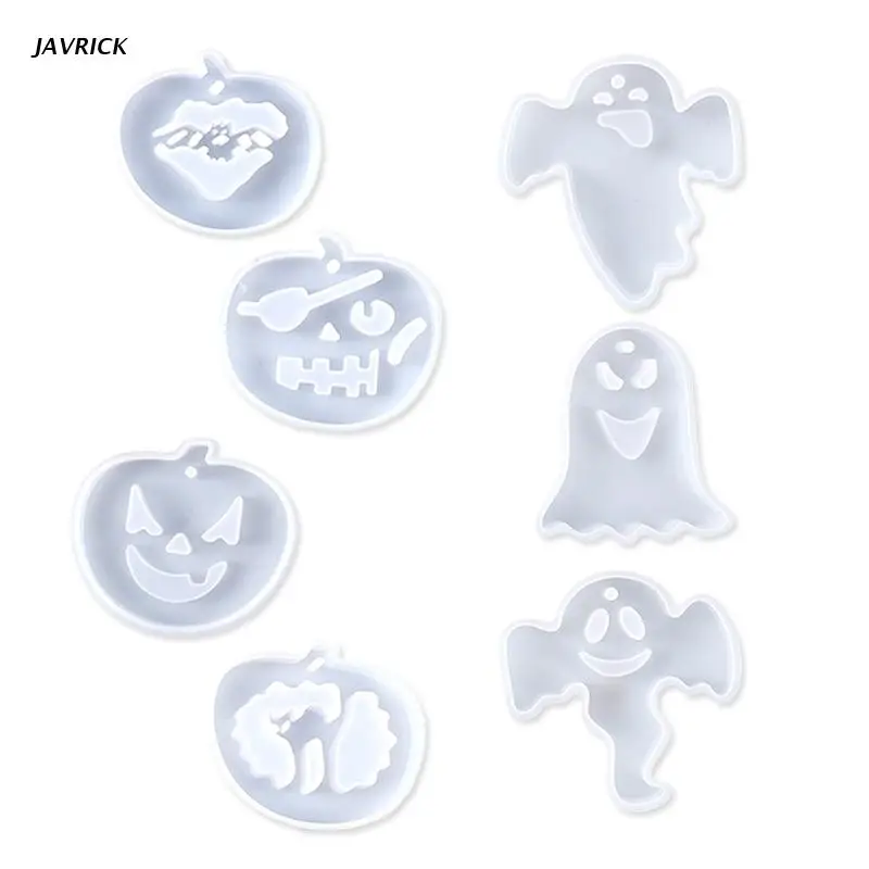

7 Pcs Halloween Pumpkin Ghost Hanging Sign Epoxy Resin Mold Keychain Pendant Silicone Mould DIY Crafts Jewelry Necklace Casting