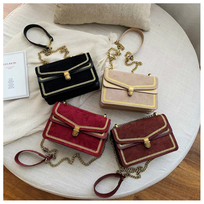 Модные сумки-мессенджер на ремне с цепочками Женские однотонные кашемировые