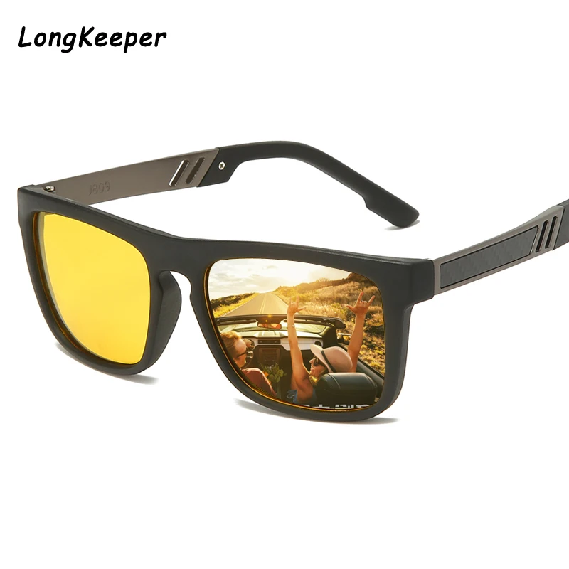 

LongKeeper Brand Night Vision Sunglasses Men Driving Anti-Glare Yellow Lens Eyewears Gogggles UV400 TR90 Square Glasses gafas