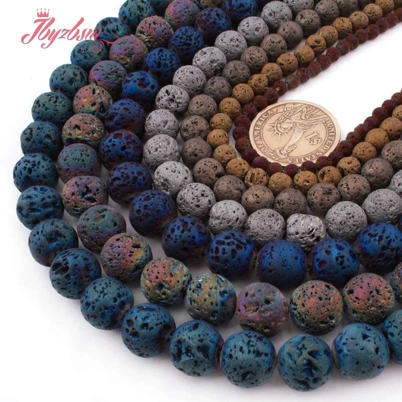 Круглые Бусины Из лавового камня с металлическим покрытием бусины из