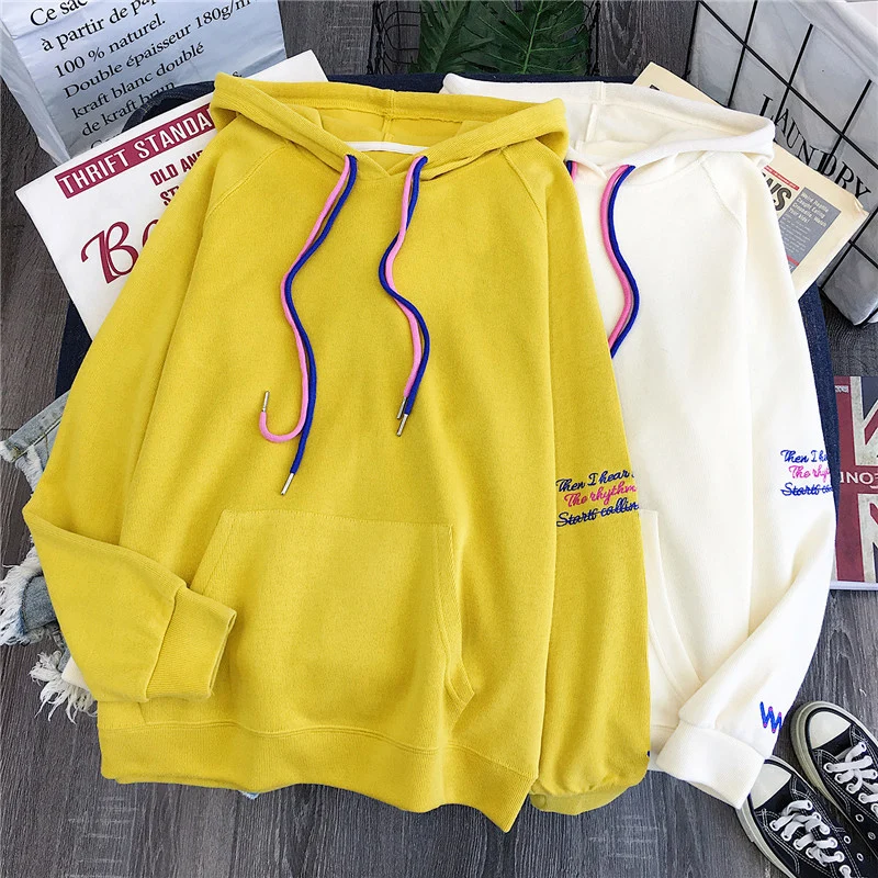 Autumn new Korea ulzzang Harajuku vintage BF simple hooded sweatshirt women ins fashion loose hooded casual female sweatshirt