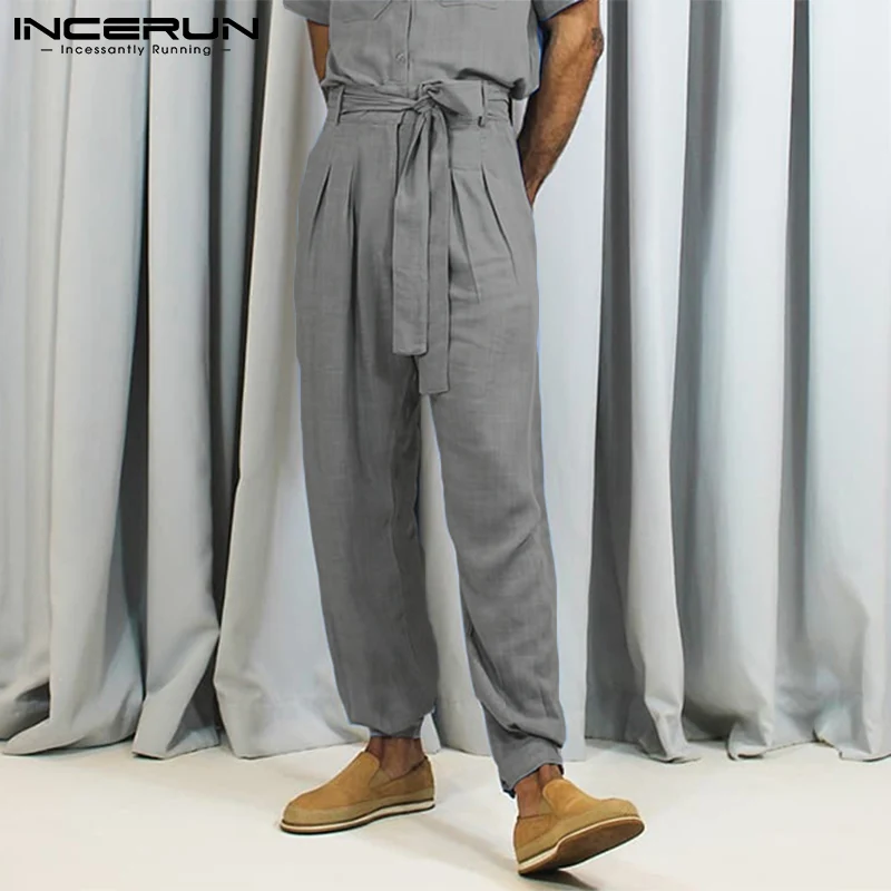 

Брюки INCERUN мужские на шнуровке, с карманами, однотонные, повседневные