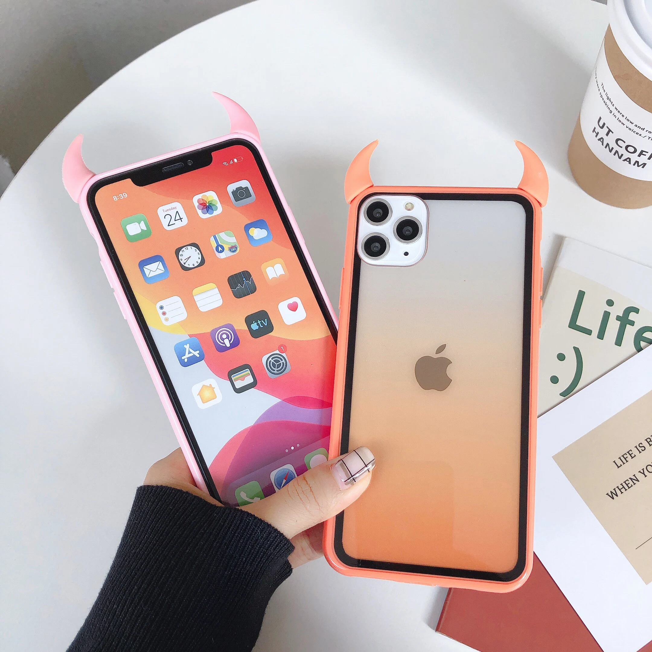 Rainbow Gradient Cute Devil Horn Case For iPhone 11 Pro Max XS XR X 6 6S 7 8 Plus Protective Acrylic Phone Back Cover Cases |