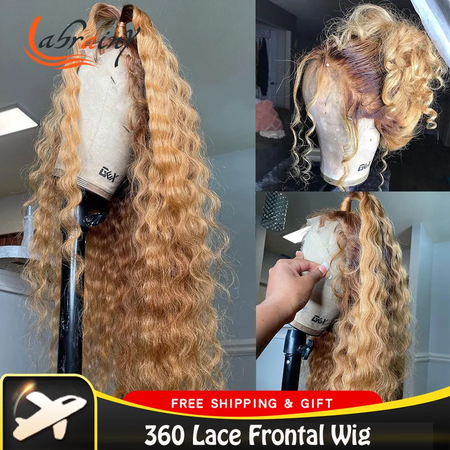 

360 натуральные человеческие волосы со шнуровкой спереди, парики с глубокой волной, красивые светлые кудрявые 13x4 HD кружевные спереди, полные ...