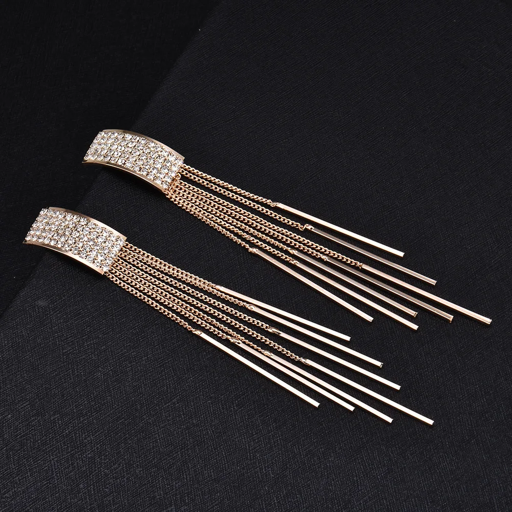 Новинка 2020 висячие серьги клипсы золотого цвета с длинными кристаллами и