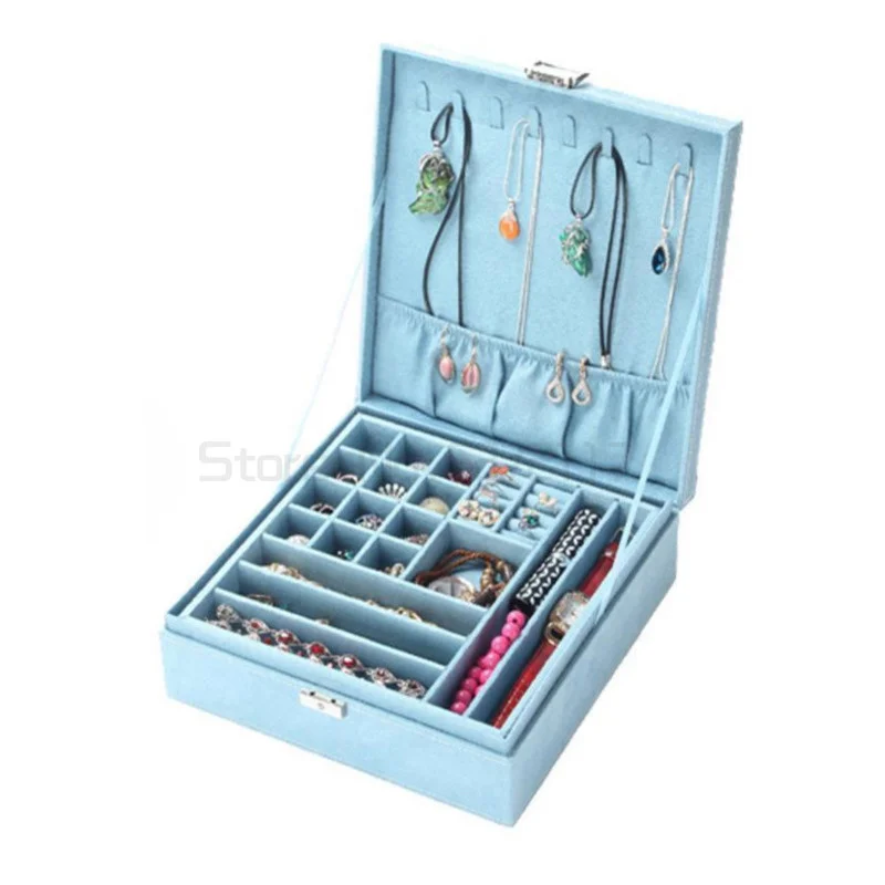 

Double layer flannelette jewelry box Antique Chinese embroidery simple hand jewelry box storage box pearl treasure box