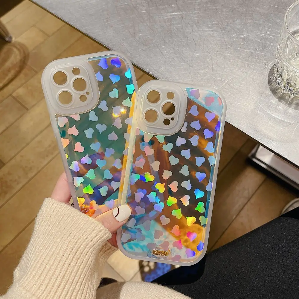 

Новый милый лазерный чехол для телефона с сердечками для IPhone 13 Pro 12 11Pro Max XR X XS Max 7 8Plus, Мягкий защитный чехол-накладка IMD