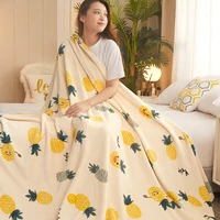 Soft Warm Coral Fleece Blanket Winter Sheet Bedspread Sofa Throw Blankets Pineapple Print Bed Cover Comforter Lightweight Quilt