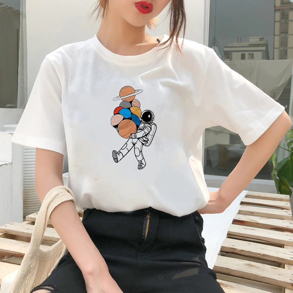

Ropa Aesthetic Women's Tshirt Astronaut Planet Printed Harajuku O-neck Tees White Tops European style Fashion Streetwear