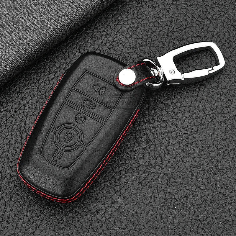 Car Leather Key Case Chain For Ford Mondeo Explorer Edge Expedition F-450 F-350 F150 Fusion Mustang Everest 5 Buttons 2017-2019 |