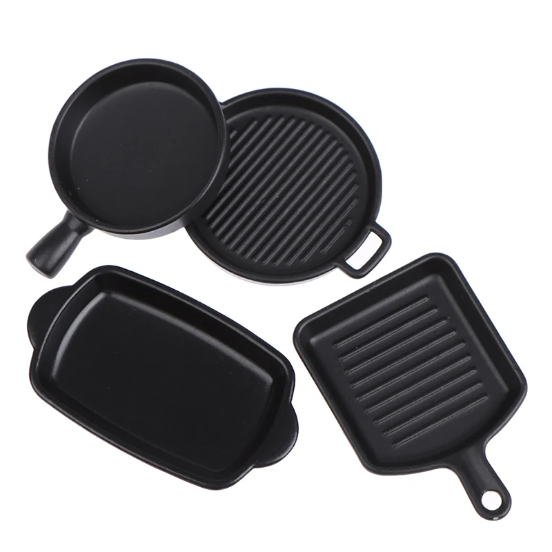 

1 набор (4 шт.) 1/12 черная миниатюрная тарелка для кукольного домика, ролевая игра, кухонная игрушка