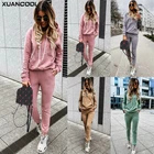XUANCOOLосенний женский спортивный костюм, комплект из двух предметов, однотонные толстовки, повседневная спортивная одежда, топ + штаны для бега, Chandal Mujer