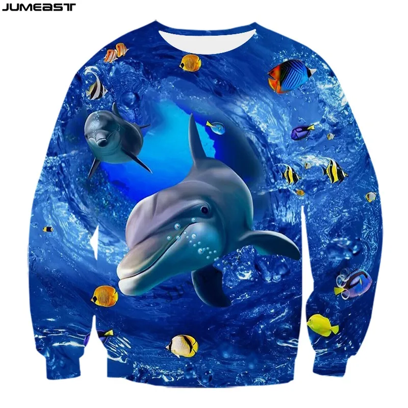 

Jumeast Y2k Men Women 3D Printed Sweatshirt Sea Animals Dolphin Hip Hop Long Sleeve Fashion T Shirt Sport Pullover Tops Tees