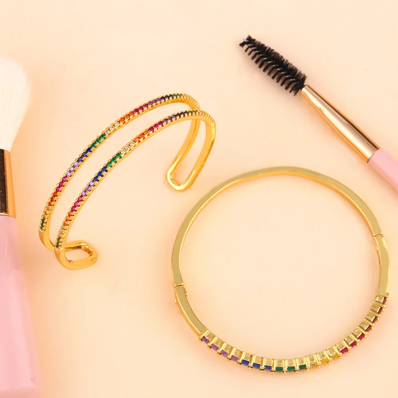 Золотые радужные браслеты OCESRIO для женщин с фианитами украшения|Браслеты| |