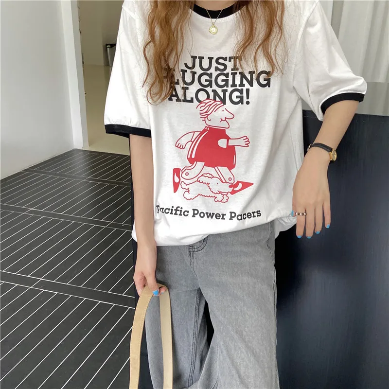 

women letter printed short sleeve T-shirt 66125#