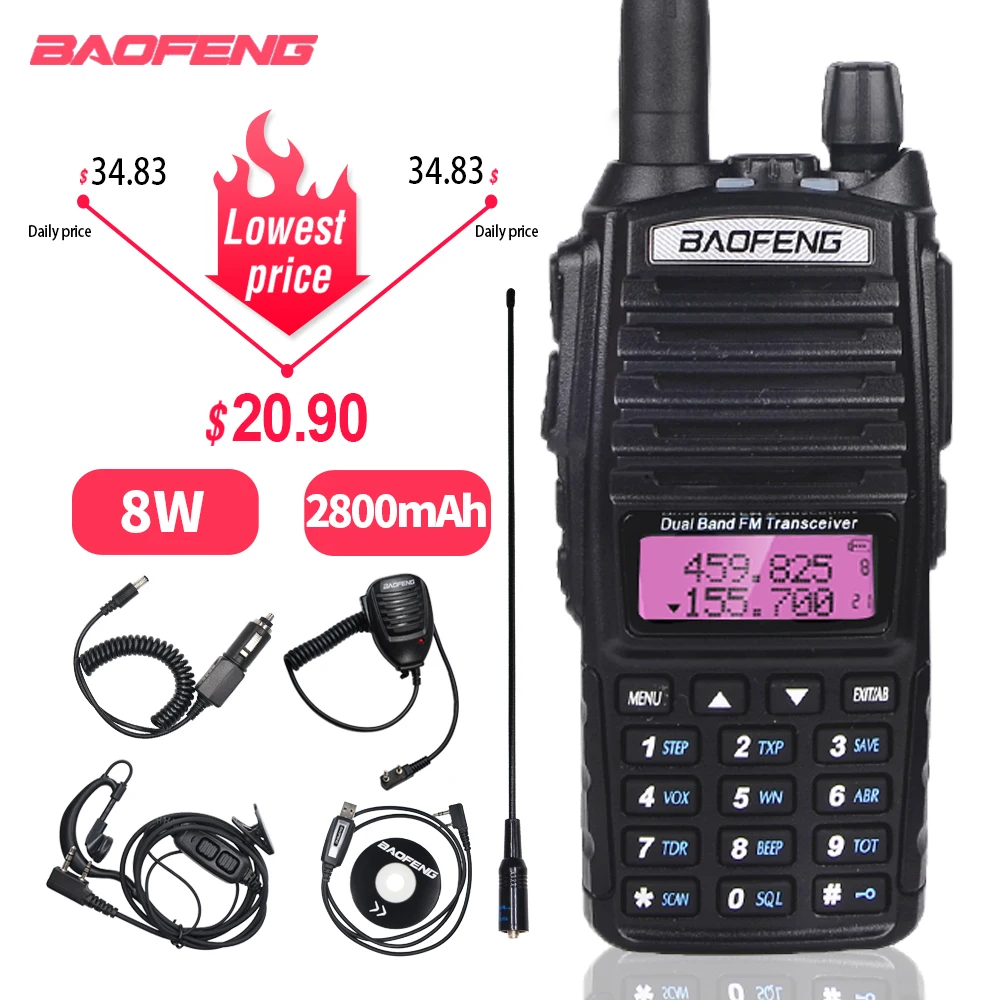 Рация Baofeng UV 82 128 каналов зона покрытия 3 5 км 2800мАч 5/8Вт комплектация на