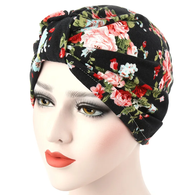 

2020 Muslim Turban Hijab Caps Floral Print India Ruffle Turban Hat Headwear Cap Islamic Head Wrap Chemo Bonnet Hair Accessories