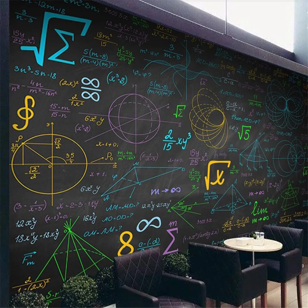 

Milofi custom 3D wallpaper mural math formula colorful chalk blackboard background wall living room bedroom decoration mural