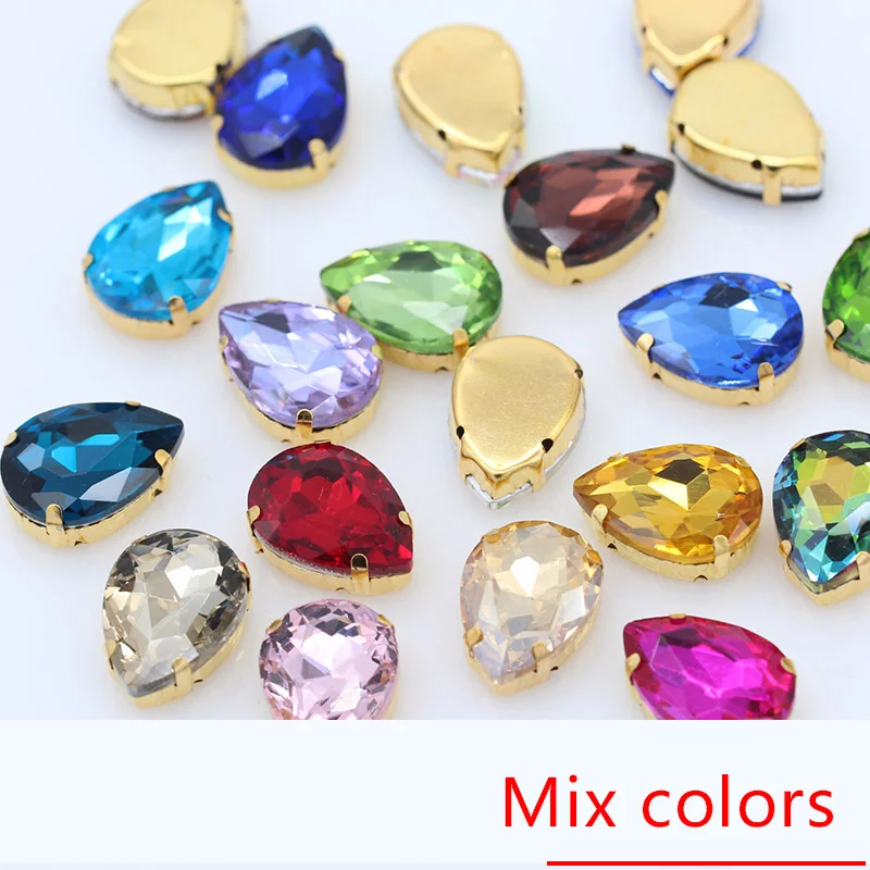 randomly mix colors Все размеры каплевидные Пришивные граненые Хрустальные стеклянные каменные Швейные Стразы драгоценные камни Золотая основа пряжка 4 бусины с отверстиями Аксессуары для одежды - Цвет: randomly mix colors