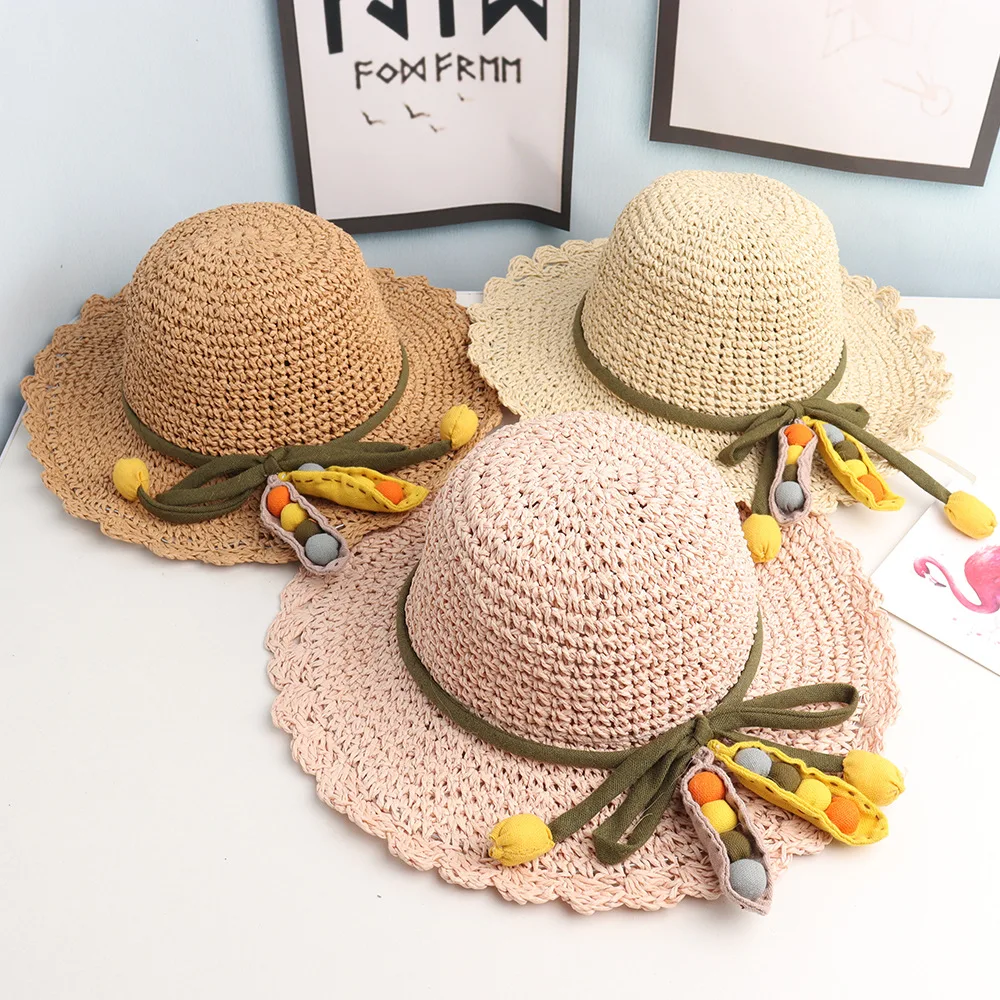 

2020 New Fashion Children Sun Hats Summer Handmade Child Sun Straw Hats Girls Floppy Wide Brim Beach Cap Casual Kids Straw Hats