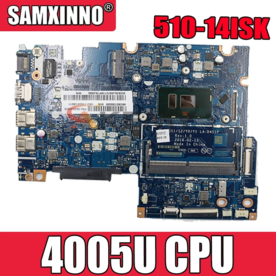 

Free shipping For Lenovo Yoga 510-14ISK BIUS1/S2/Y0/Y1 LA-D451P Laptop Motherboard 5B20L45972 4005U CPU