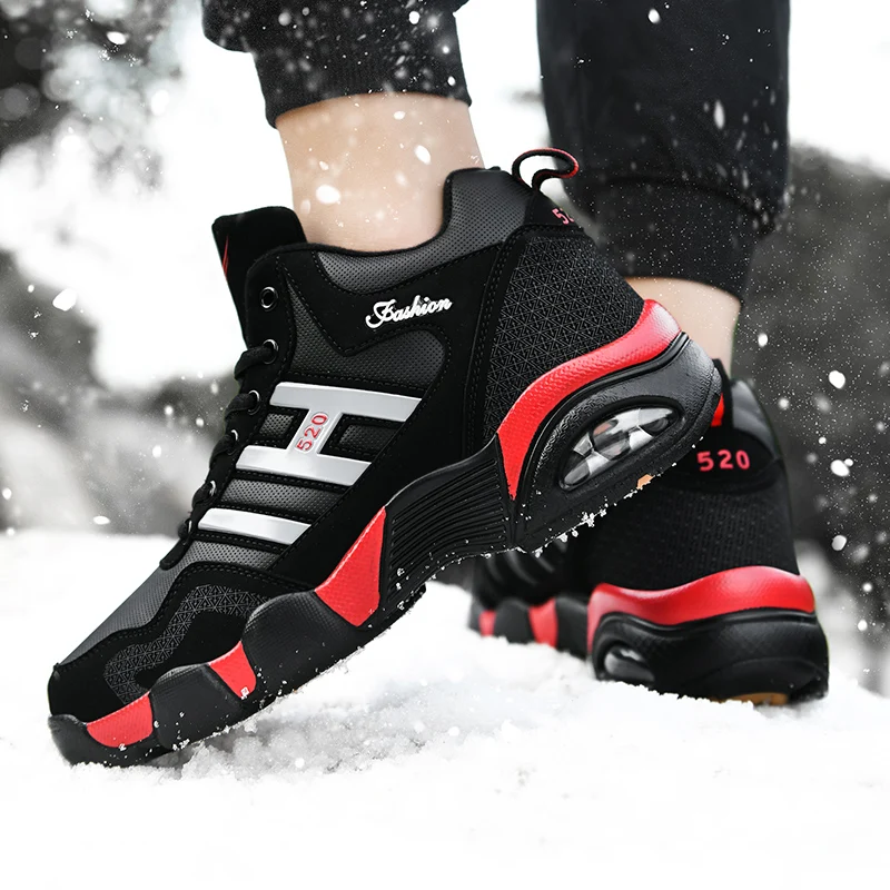 Murah Sepatu Bot Pria Musim Dingin Mode Bawah Tebal Anti-selip Sepatu Musim Dingin Hangat Untuk Pria Sepatu Bot Salju Pergelangan Kaki Bulu Hangat Sneakers Pria