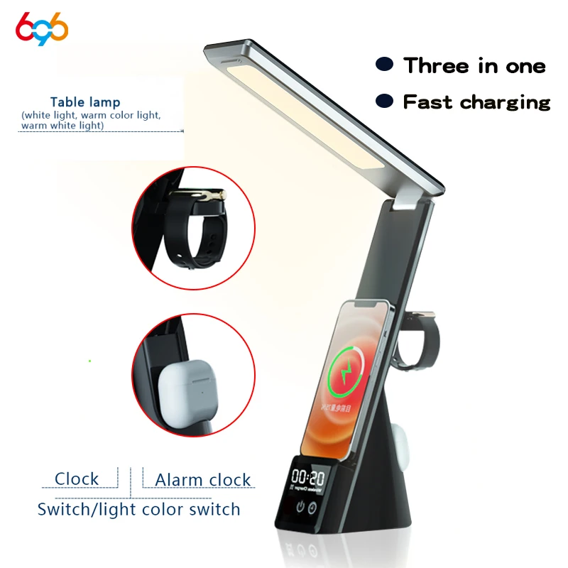 

Newest Multi-Function Table Lamp Clock Convenient Three In One Fast Charger For Mobile Phone Watch Headset Wireless Charging