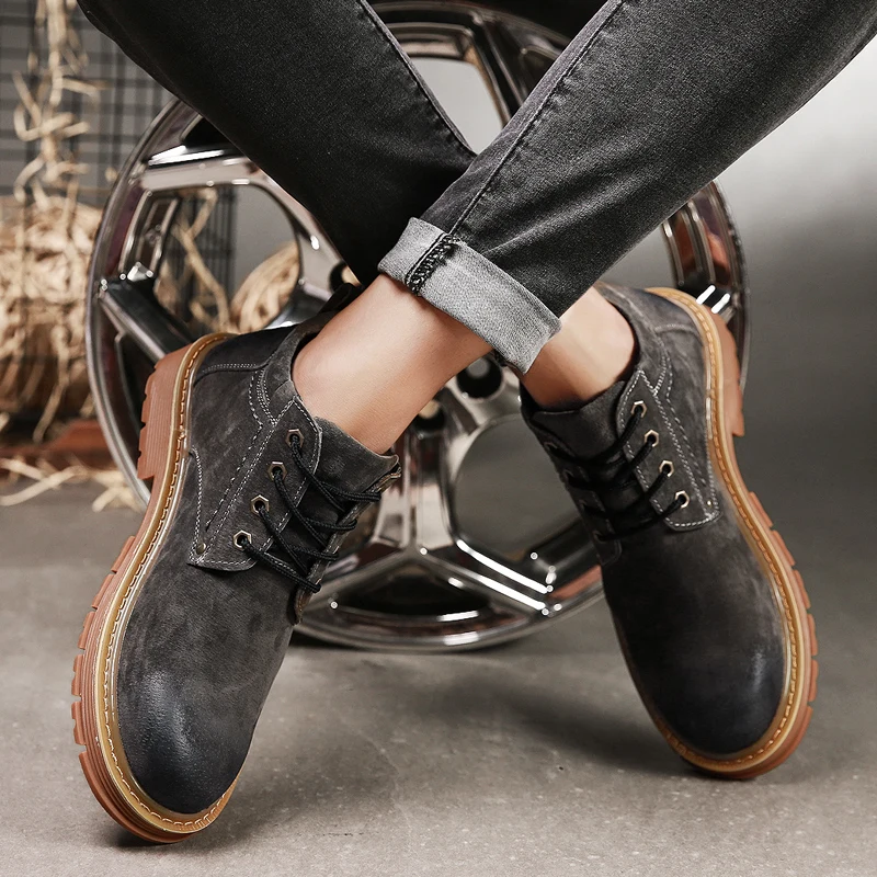 Ботинки мужские из коровьей замши повседневные Модные полусапожки удобная