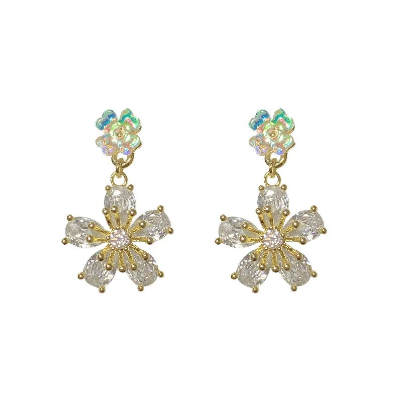 

Earrings earrings trendy sales super shiny zircon ice flower pure silver earrings women's wholesale jewelry gifts