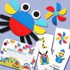 Детская деревянная головоломка с узором, разноцветная игрушка Танграм, Монтессори, Игрушки для раннего обучения детей, развивающая игрушка