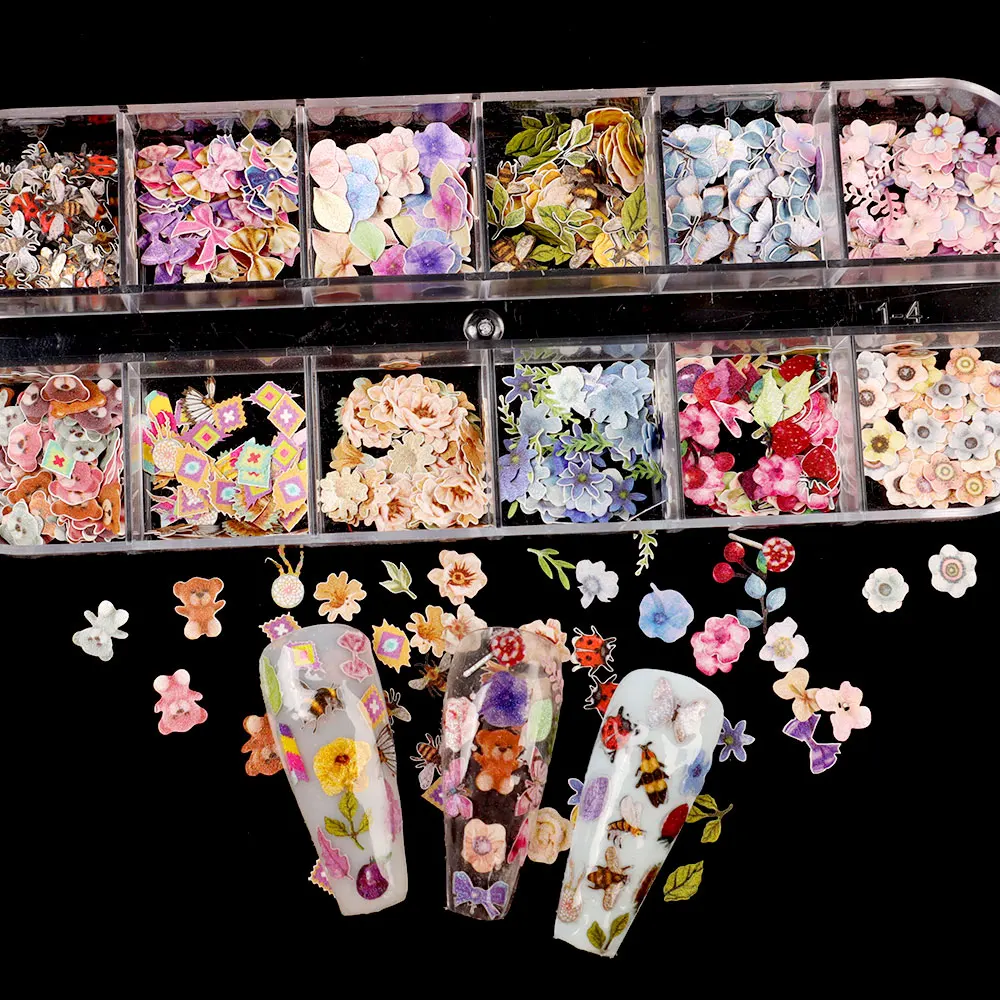 Голографические шаблоны 3D наклейки для ногтей из древесной целлюлозы рельефные