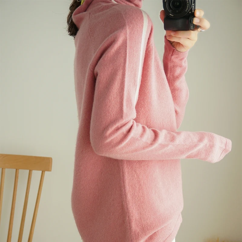 

2019 autumn winter 100% wool Sweater High Collar Quality Large size Thick Pullover Warm Female Soft casual Heap collar Sweater